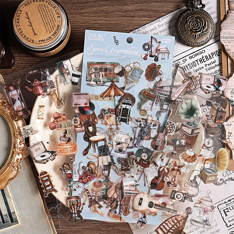 JIANQI 6pcs Literary Retro Stickers PET Materials DIY Scrapbooking Art Collage Stationery Planner Decor Diary Stickers