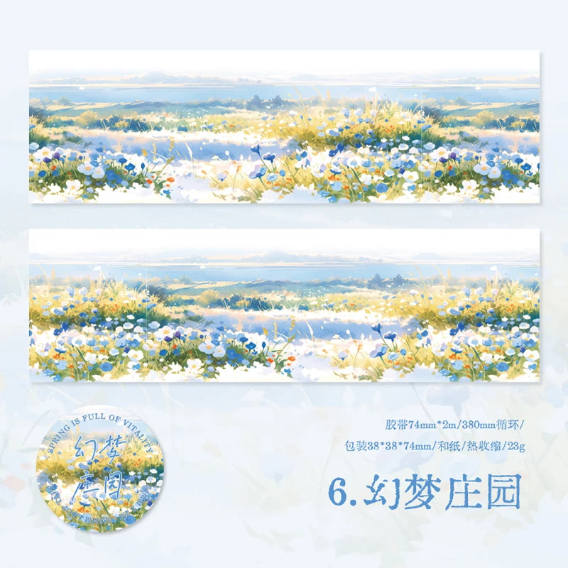 JIANQI 74mm*2m PET Tapes Spring Flower Sea DIY Scrapbooking Decor Photo Album Collage Junk Journal Materials Aesthetics Stickers