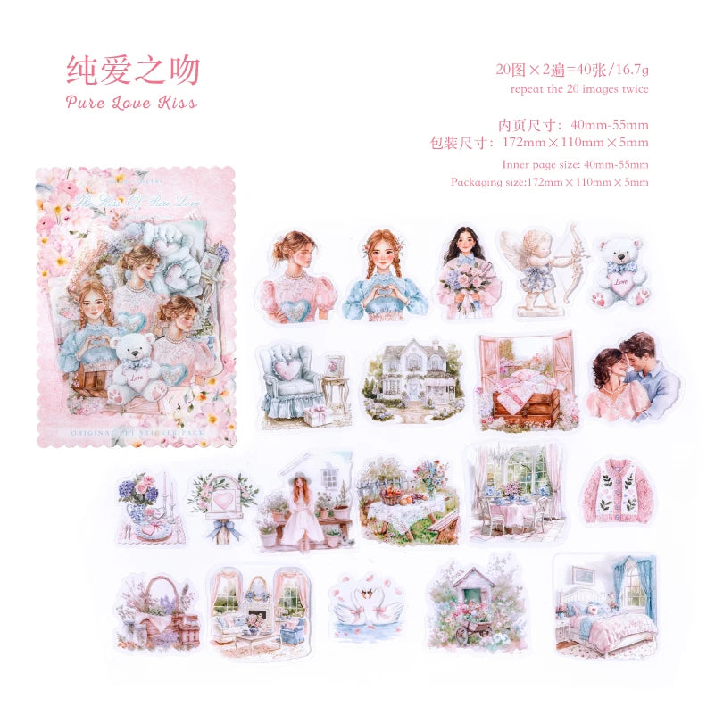 JIANQI 40 pcs Sweet scenery Stickers PET Material Collage Junk Journal DIY Scrapbooking Supplies Decorative Sticker