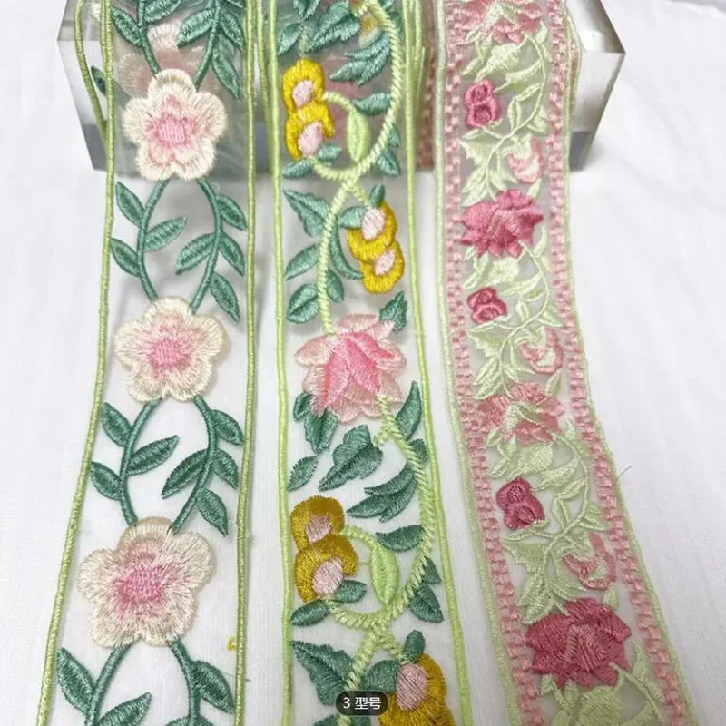 1 Yard 3D Ribbon Flower Embroidered Lace Trim, Handmade DIY Clothes Lace Fabric Accessories 4.6CM Width