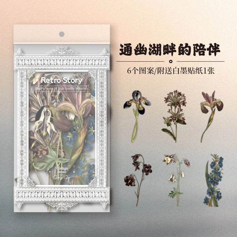 6pcs Large size Plant Flowers PET Stickers aesthetic Stick Labels Decorative Scrapbooking Collage material junk journal supplies
