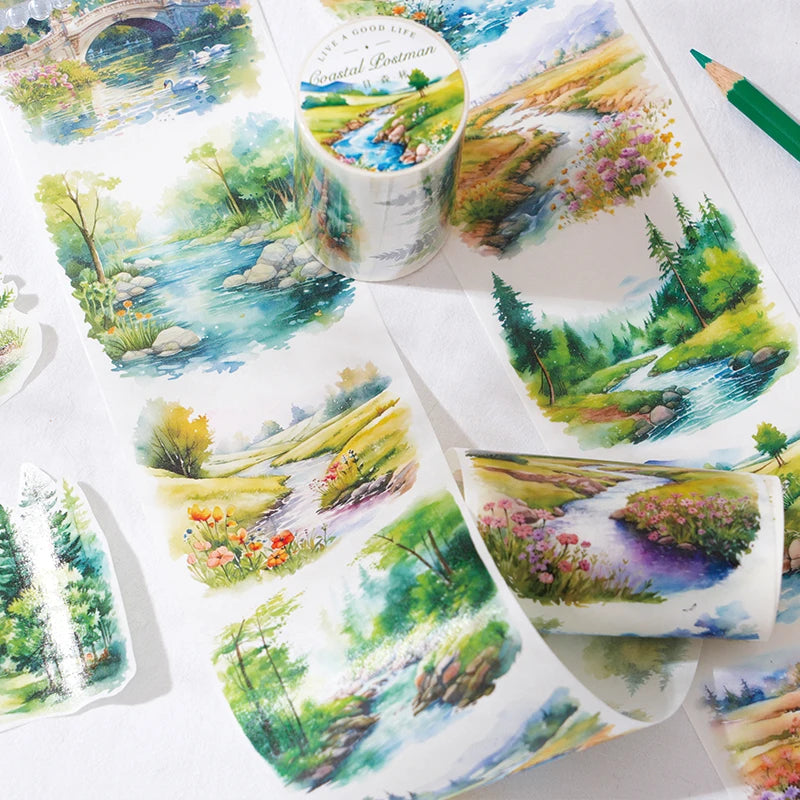 JIANQI 70mm*2m Beautiful scenery series tape PET Material Scrapbooking Stickers Stationery Supplies Decorative DIY Sticker