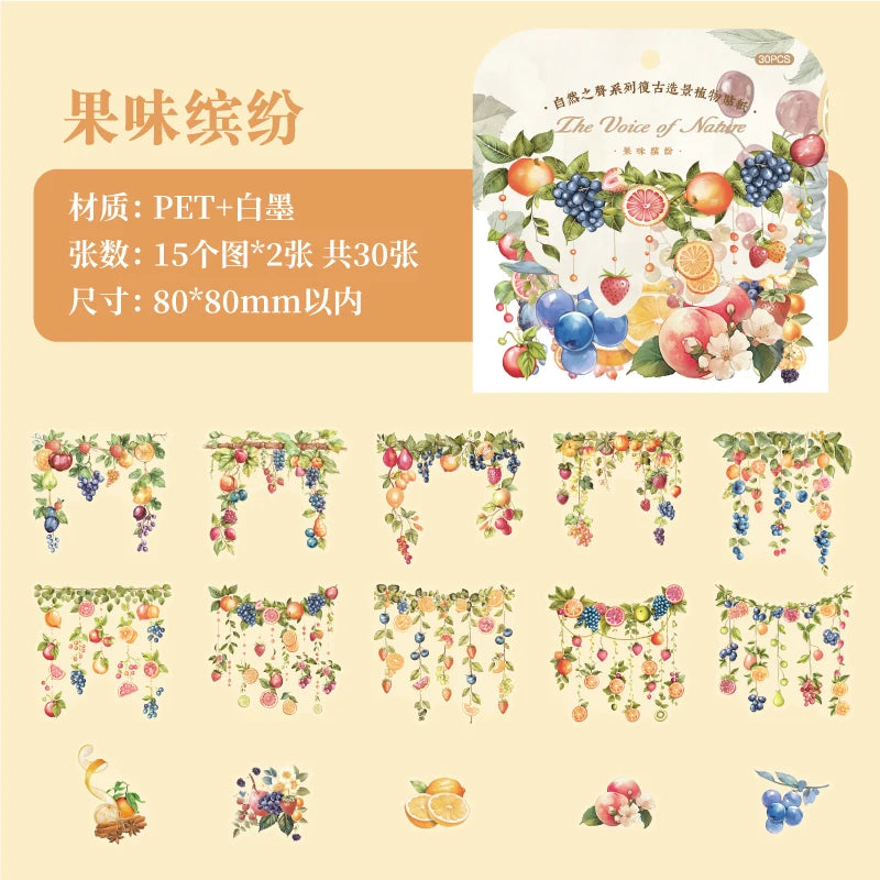 JIANQI 30 Pcs Natural Plant Flower Stickers PET Transparent Decorative Decals DIY Planner Diary Journal Scrapbook supplies