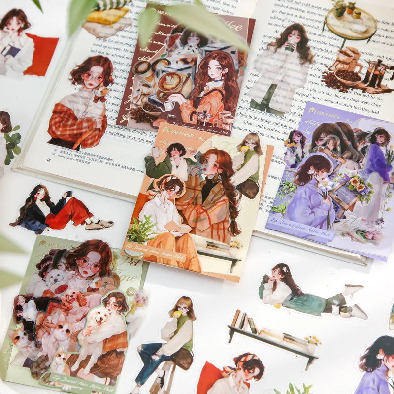 JIANQI 30 sheet Anime girl character Decorative PVC Stickers Scrapbooking Label Diary Stationery Album Phone Cup Journal Planner
