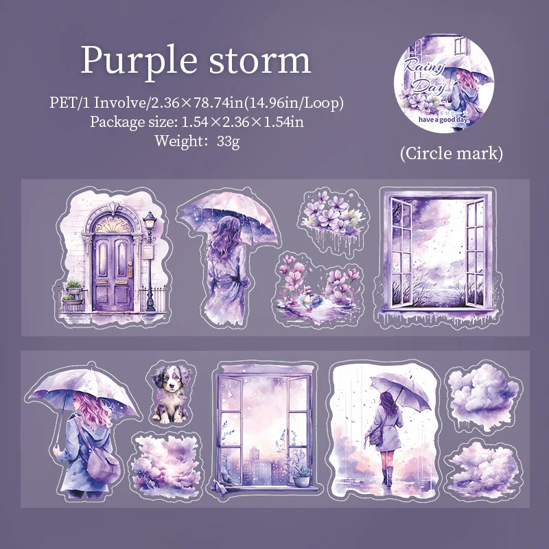 JIANQI 60mm*2m Transparent PET Rainy days Tapes DIY Scrapbook Decor Photo Album Collage Journalling Materials Aesthetics Sticker