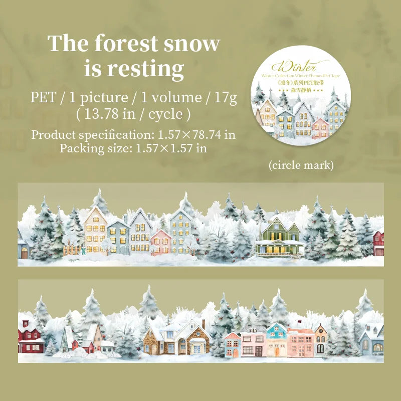 JIANQI 40mm*2m Scrapbook Decor Adhesive Tape Winter snow scenery PET Tapes Masking Tapes stickers Aesthetic Stationery Supplies