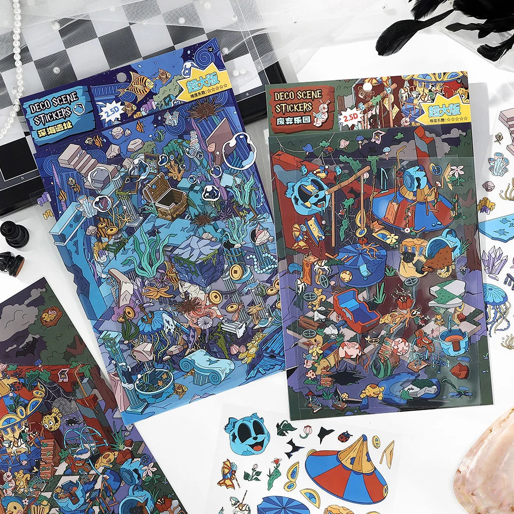 JIANQI Plus Size 3D Cartoon Castle Town Landscape Sticker Scene DIY Toy Game Sticker Festival Birthday Gift for Kid Child Girl