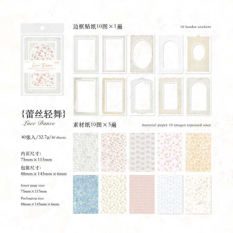 JIANQI 40pcs/pack Hollow border Scrapbooking Material Set Sticker Aesthetic Planner Decoration for Junk Journal Supplies