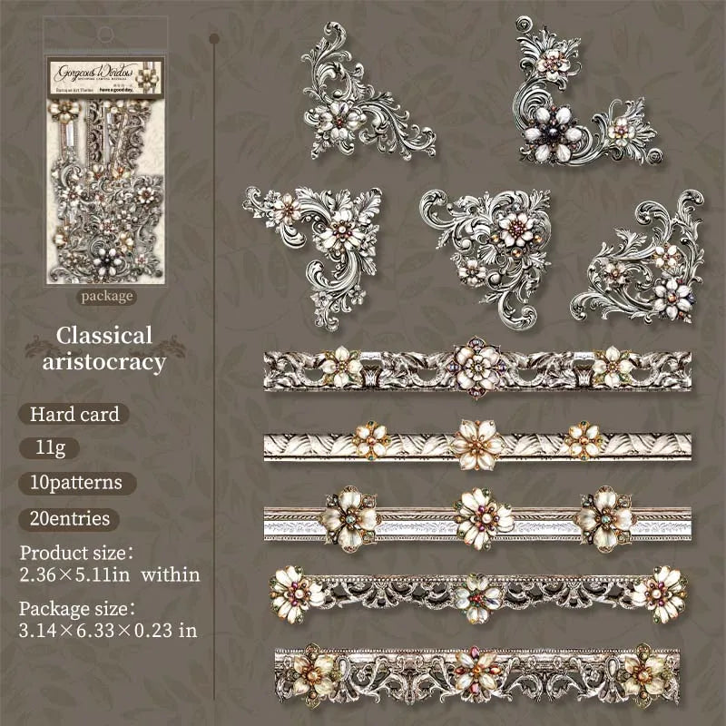 JIANQI 20pcs Strip Corner Sticker Pack baroque style Junk Journal DIY Scrapbooking School Supplies Collage Stationery Stickers