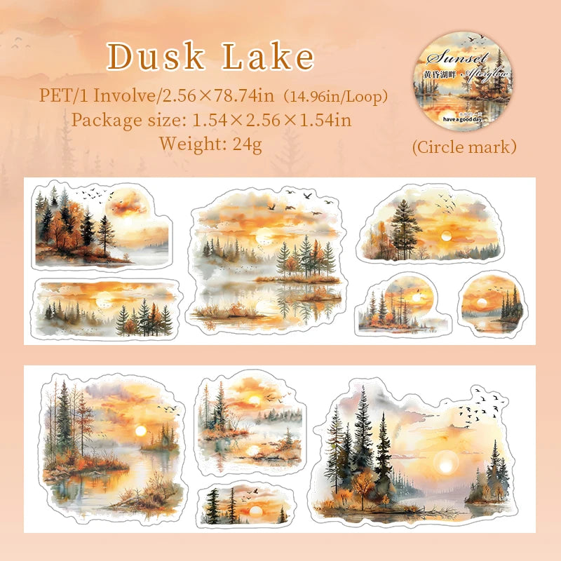 JIANQI 65mm*2m Sunset Landscape Tapes DIY Scrapbooking Decor Photo Album Collage Journalling Materials Aesthetics Stickers