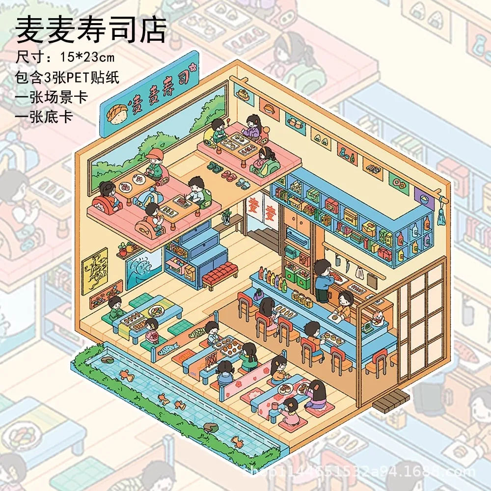Cartoon Multi Scene Sticker Collection DIY Sticker Pocket Cabin Scene Stacking Pasting Christmas Birthday Gift for Kid Child