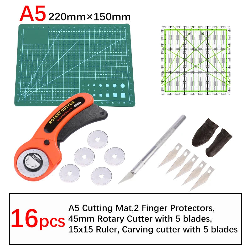 16Pcs Rotary Cutter Kit Carving Knife with 5pcs Blades Leather Craft Cutting Tool Set for PVC Cutting Mat Acrylic Ruler