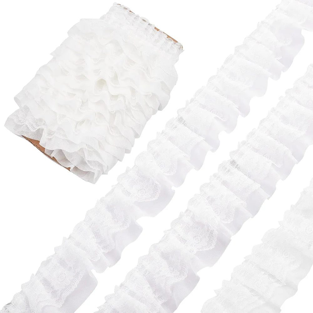 2 Yards Lace Fabric Black White Pink Fold Wave Embroidery Trim DIY Wedding Dress Party Decoration Sew On Applique Crafts
