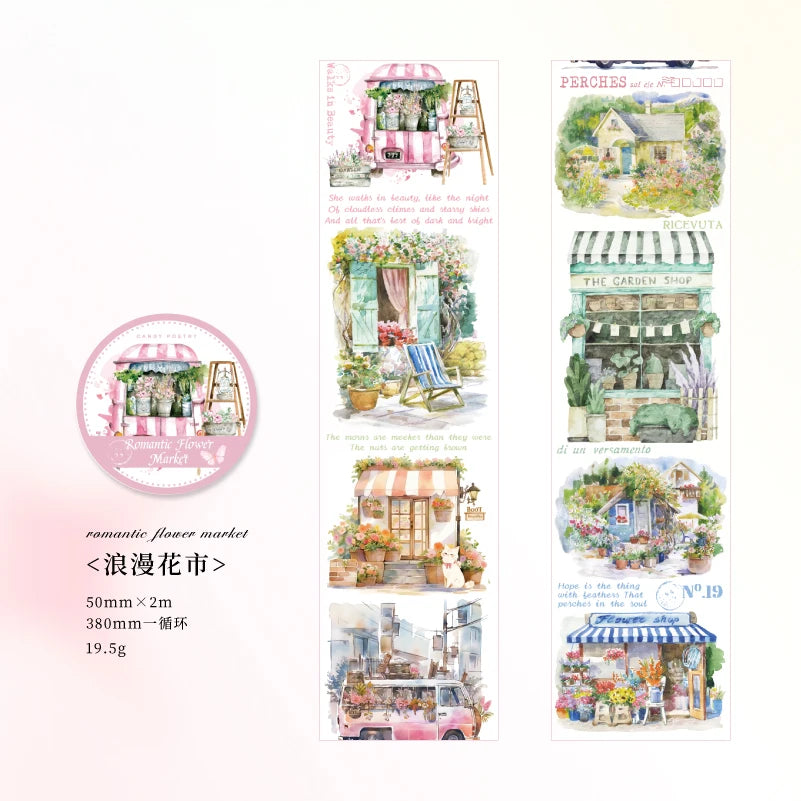 JIANQI 50mm*2m Scrapbook Decor Adhesive Tape Heartbeat Flower Shop Tapes Masking Tapes stickers Aesthetic Stationery Supplies