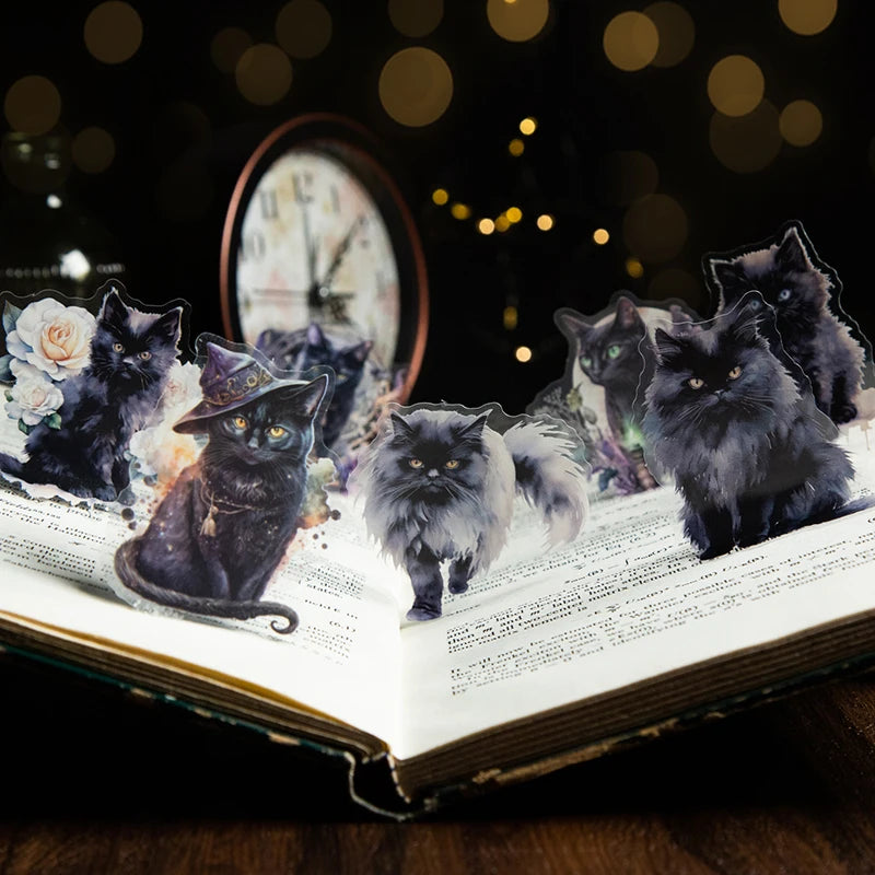 JIANQI 20pcs/pack black Cat PET Stickers Decor Junk Journal DIY Srapbook Supplies Collage Stationery Cute Sticker