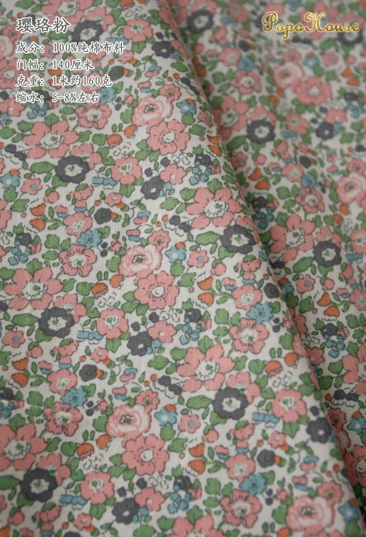 145x50cm Pastoral Floral Poplin Cotton Fabric DIY Children's Wear Cloth Make Bedding Quilt Decoration Home