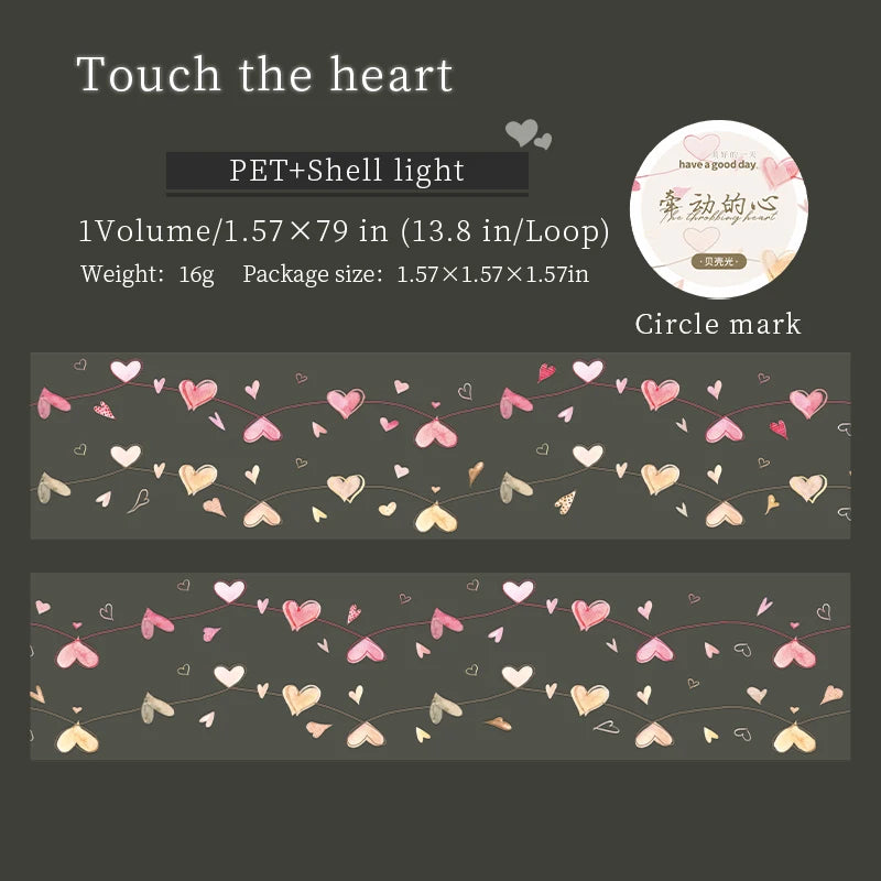 JIANQI 40mm*2m Decoration Adhesive Tape love heart PET Tapes Masking Tapes stickers Aesthetic Stationery Scrapbook Supplies
