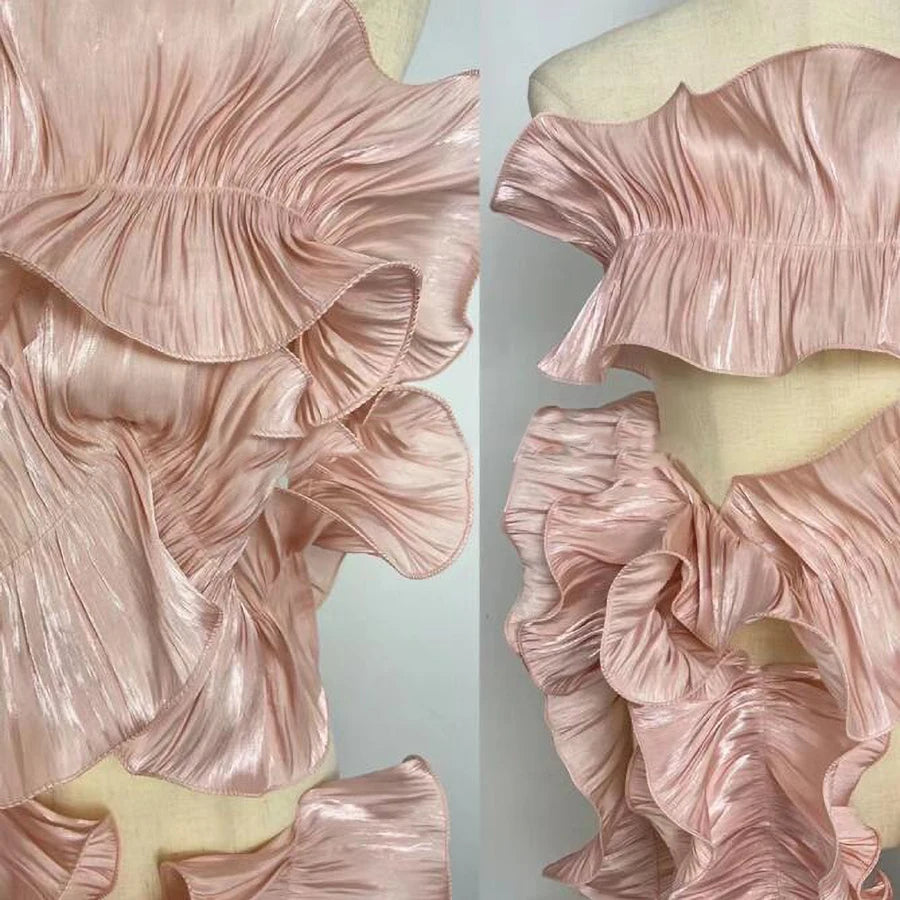 1Yard Ruffle Lace Edge Trim Shiny Satin Pleated Ribbon Fabric Edge Hem For DIY Dress Bouquet Curtain Upholstery Crafts 17CM Wide