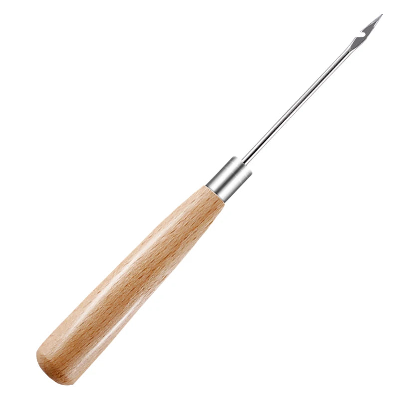 1Pc Complete Awl Set Small Size Wooden Handle Metal Tip Leather Stitching Awls for Home Sewing Leather Making and Hole Punching