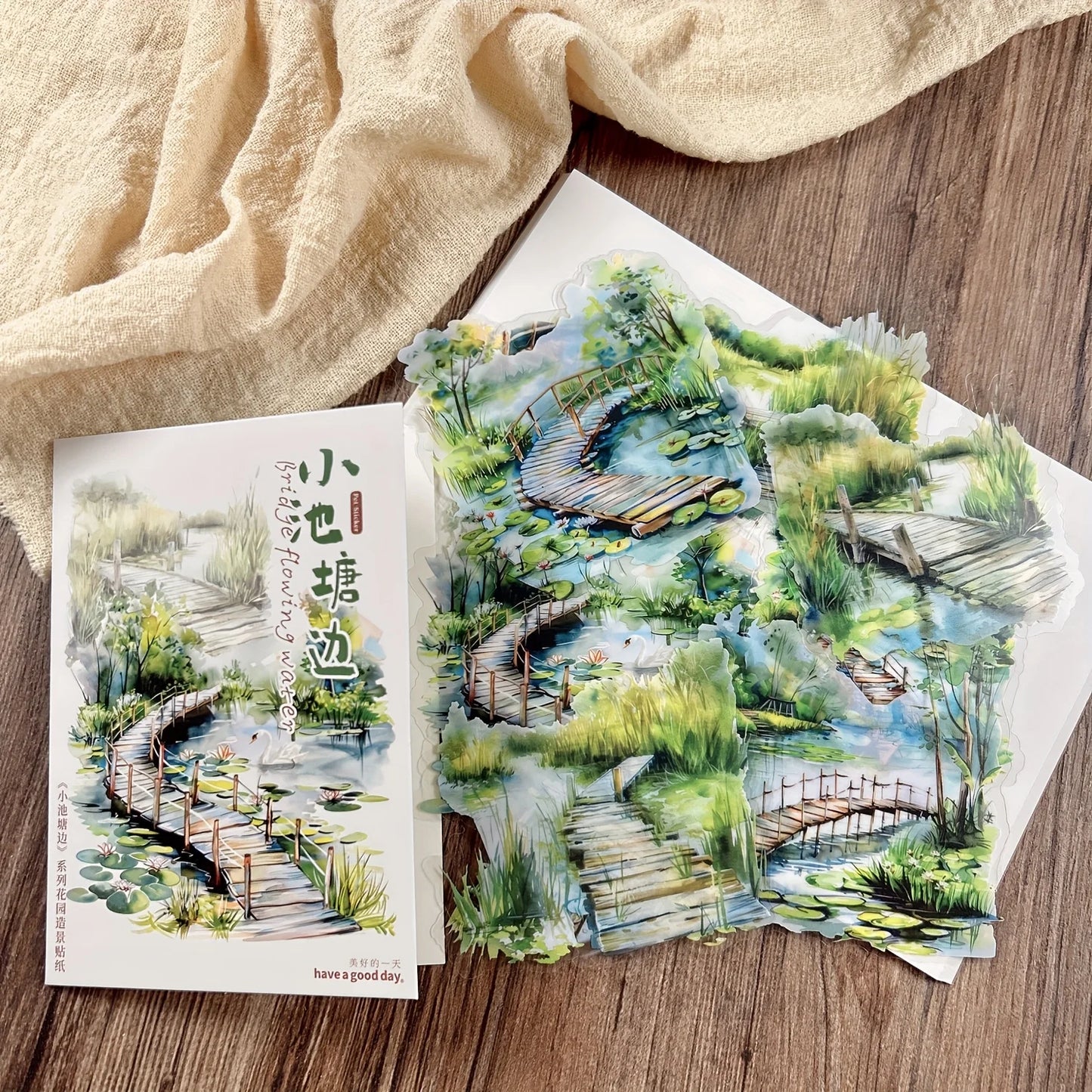 10 pcs Large Size Pond and Lake Landscape Stickers For DIY Scrapbooking Planner Collage Diary Supplies Sticker Stationery