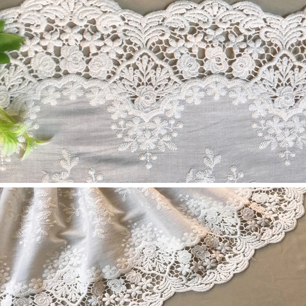 1 Yard Premium White Beige Vintage Hollow Out Floral Embroidery Lace Fabric 33CM Wide
