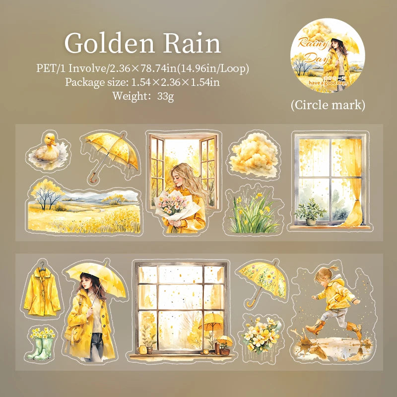 JIANQI 60mm*2m Transparent PET Rainy days Tapes DIY Scrapbook Decor Photo Album Collage Journalling Materials Aesthetics Sticker