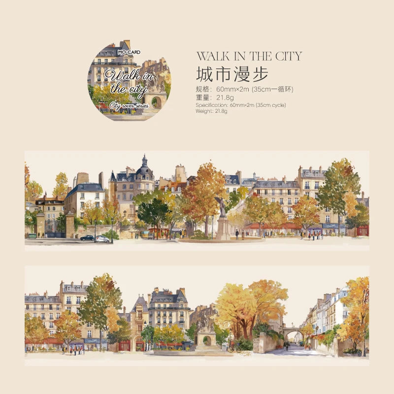 JIANQI 60mm*2m Urban Landscape PET Tapes DIY Scrapbooking Decor Photo Album Collage Journalling Materials Aesthetics Stickers
