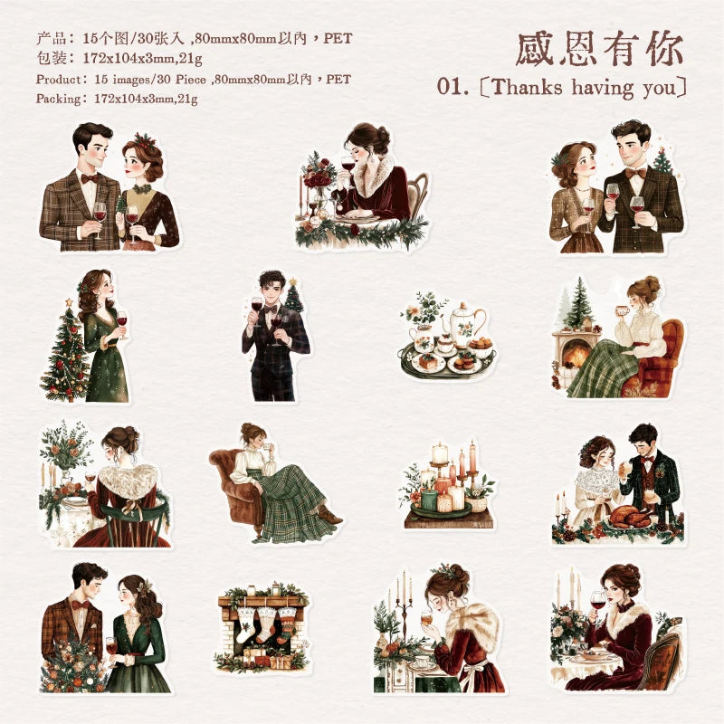 JIANQI 30 pcs PET Large size Stickers Lover Love Decorative handmade Scrapbooking Material Diary Album Craft Supplies