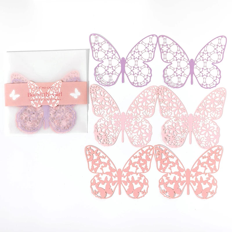 JIANQI 6 Pcs Hollow Butterfly Lace Material Paper INS Romance Butterfly Lace Collage Creative Handbook DIY Decorative Material