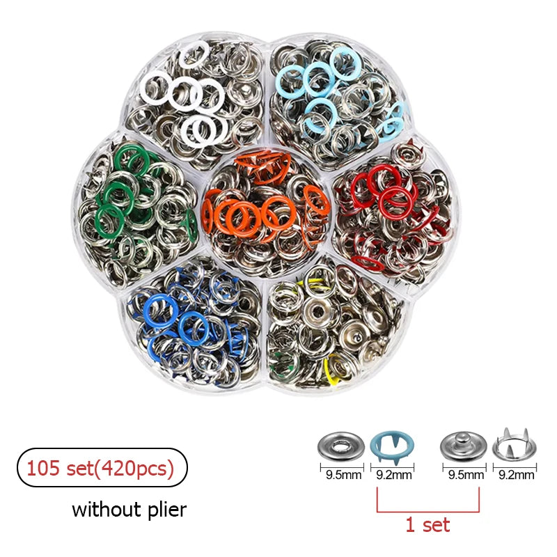 Zxiixz 420PCS Colored Metal Buttons Snap Hollow Prong Press Studs for DIY Craft Supplies Bag Clothes