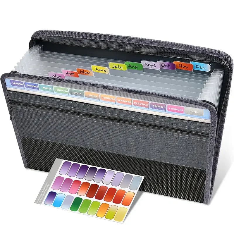 Accordion File Organizer with Safe Zipper, 13 Pocket Expanding File Folder with Front Pencil Pouch, School Office Supplies
