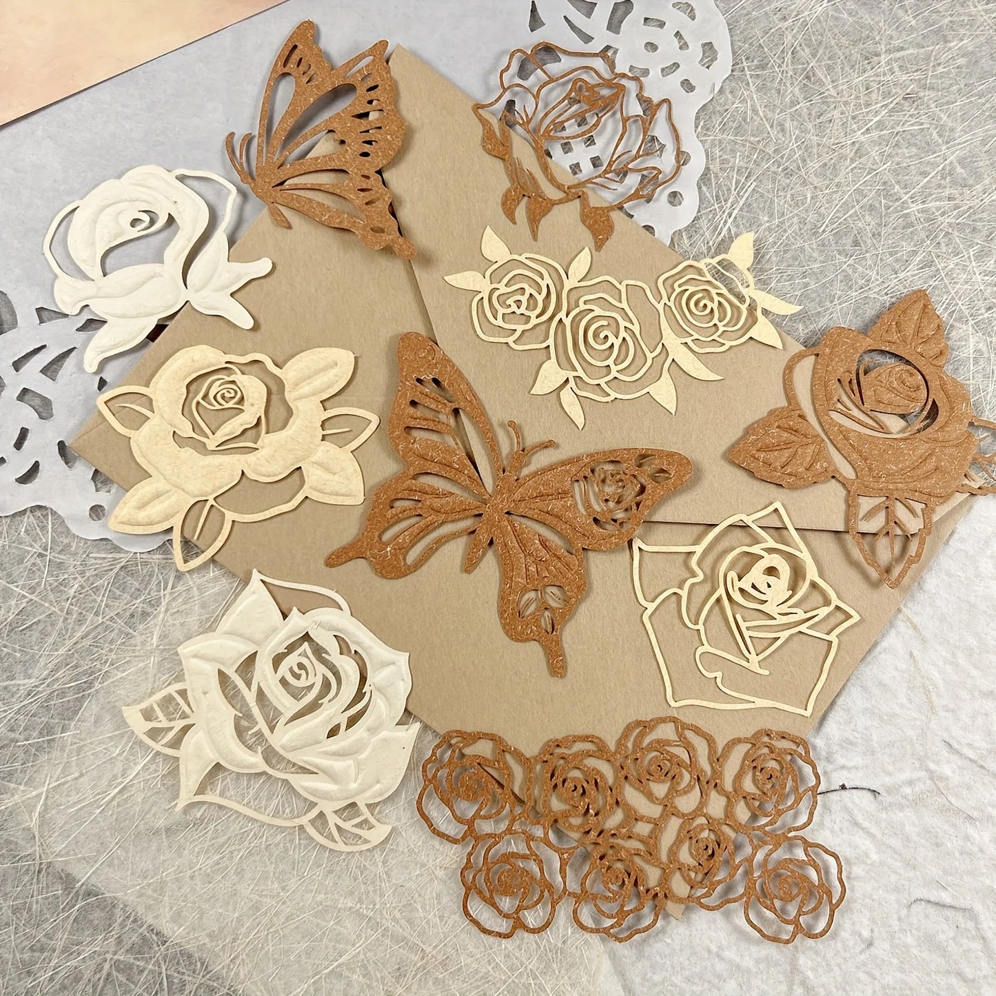 10 pcs Hollow out Butterfly Lace Flower Retro Hand Account DIY Material Decorative Diary Junk Journal Supplies Scrapbooking