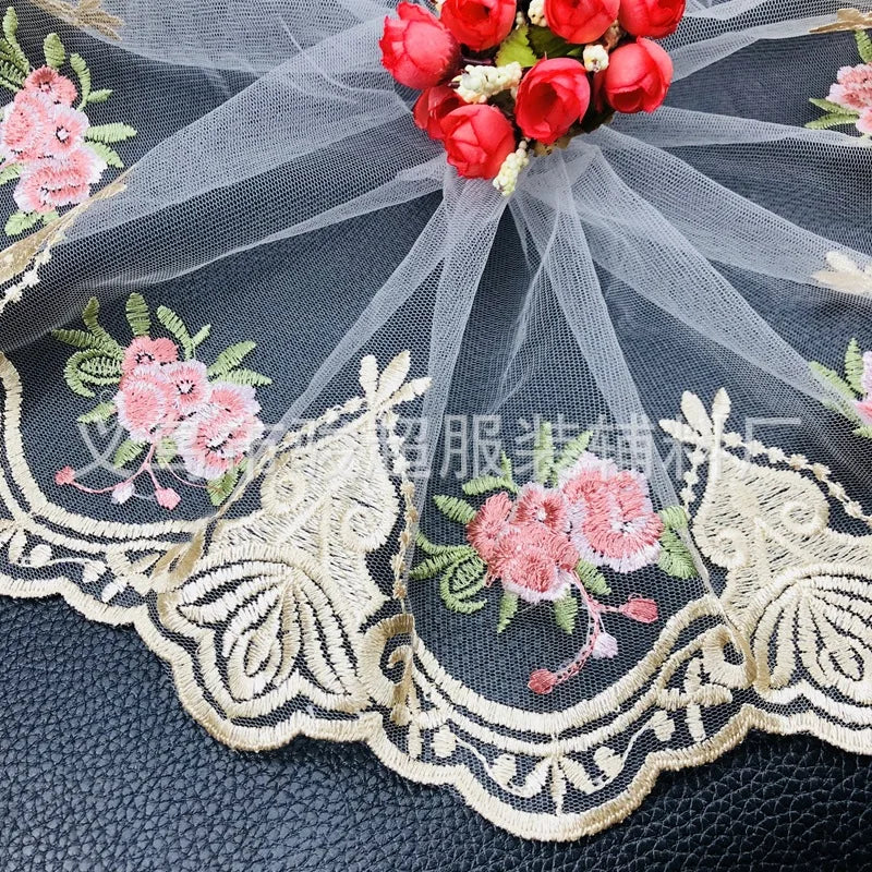 1 Yard Pink Flower Lace trim Sewing Craft DIY Apparel Lace Fabrics Wide 16CM