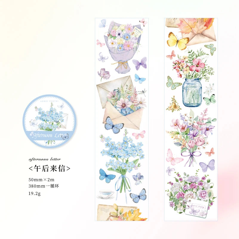 JIANQI 50mm*2m Scrapbook Decor Adhesive Tape Heartbeat Flower Shop Tapes Masking Tapes stickers Aesthetic Stationery Supplies