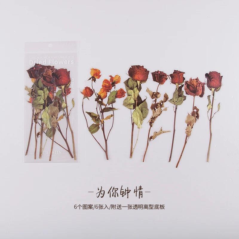 JIANQI 6pcs Large size Flowers Deco Stickers Scrapbooking Styling Junk Journaling Toy Aesthetic School DIY Stationery Stickers
