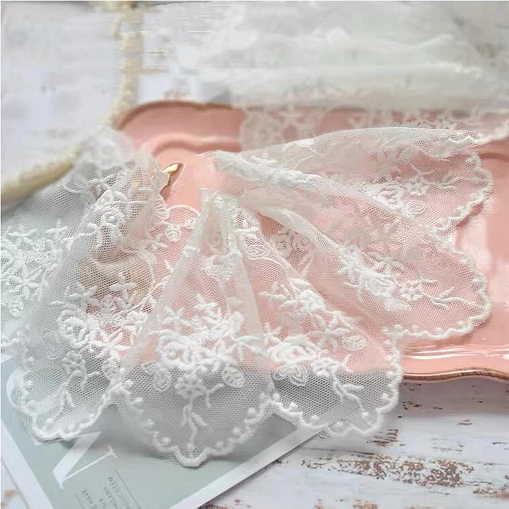 1 Yard Water-Soluble Ruffle Black White Flower Embroidery Lace Trim Fabric For Wedding Home Supplies Handmade Sewing Crafts