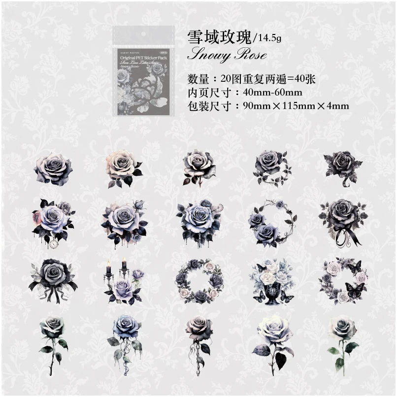 40 Pcs PET Multiple Roses Patterns Stickers Transparent Deco Decals For Scrapbooking Stick Labels Junk Journal Supplies