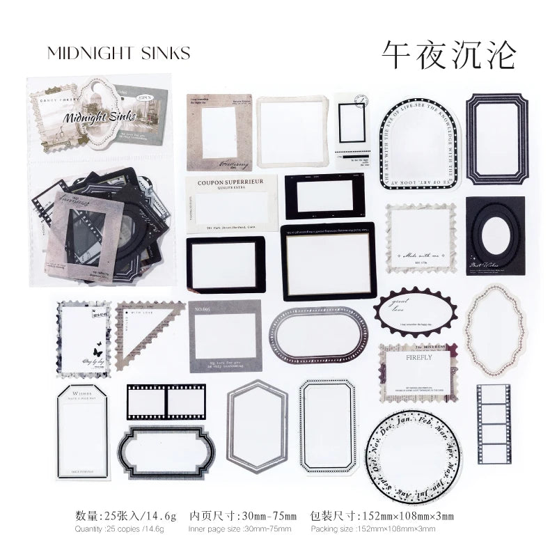 JIANQI 25pcs/pack Framework Decorative Stickers Scrapbooking Diary Deco Junk Journal Stationery Ins Style Stationery Stickers