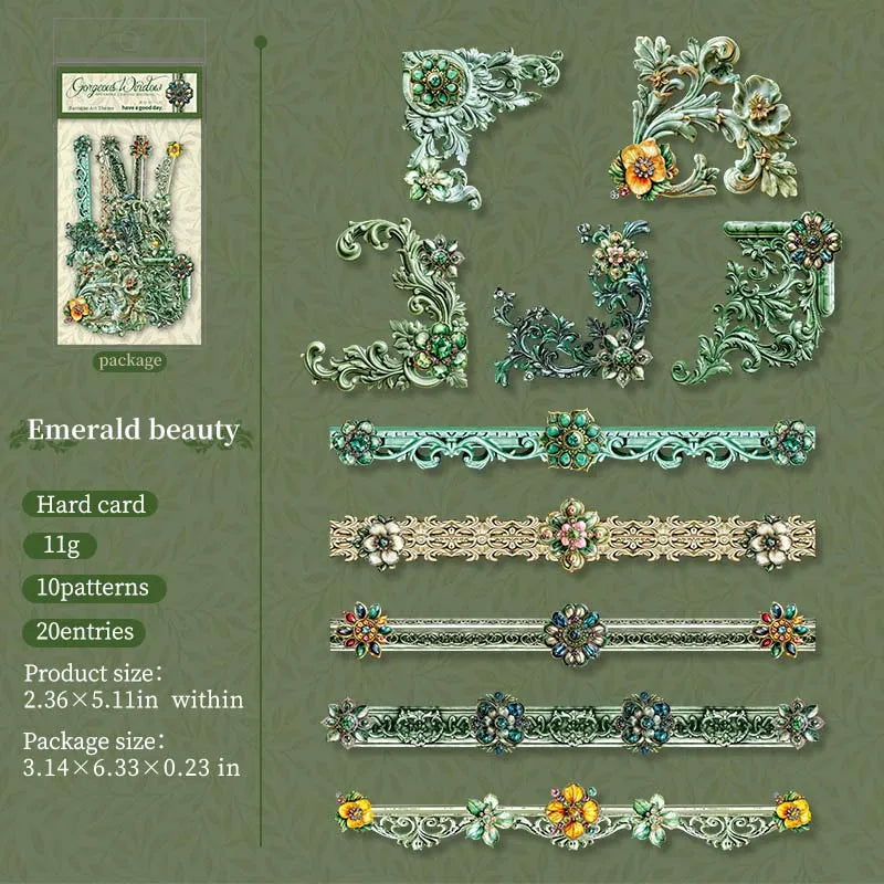 JIANQI 20pcs Strip Corner Sticker Pack baroque style Junk Journal DIY Scrapbooking School Supplies Collage Stationery Stickers
