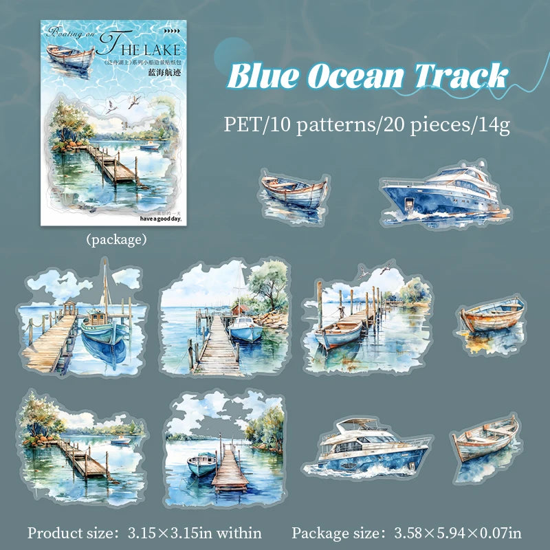 JIANQI 20pcs Water landscape Sticker Pack Junk Journal DIY Scrapbooking Supplies Collage School Stationery Stickers