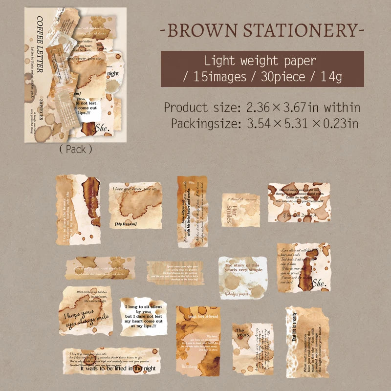 JIANQI 30 Sheets kraft paper Stickers Letter to Paris Decorative handmade Scrapbooking Material Diary Album Craft Supplies
