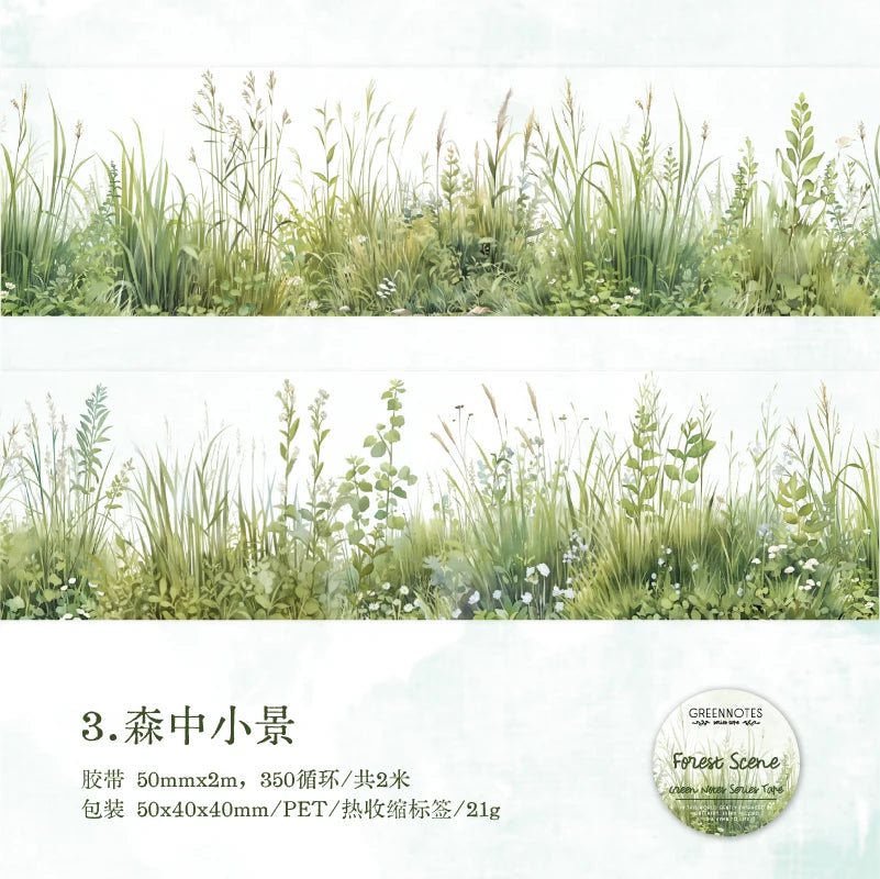 50mm*2m PET Grass Plant landscaping Tapes Stickers Scrapbooking Hand Account Adhesive hand made Diy Junk Journal Craft Supplies