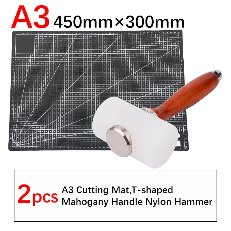 A5/A4/A3 PVC Leather Craft Tool Cutting Mat DIY Double-Sided Self-Healing Mat Bottom Plate Cutting Tool Set with Hammer