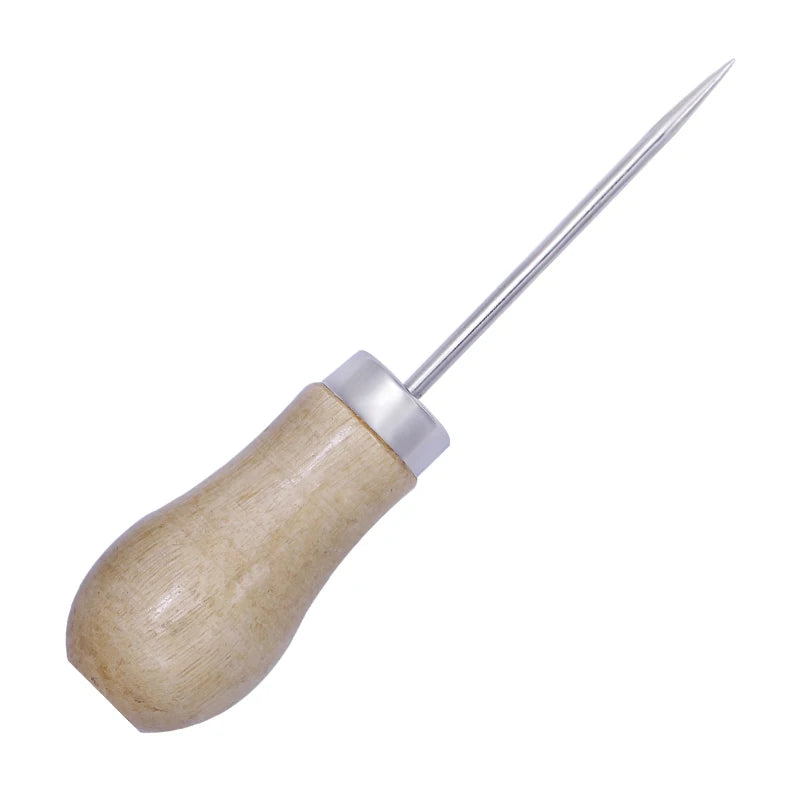1Pc Complete Awl Set Small Size Wooden Handle Metal Tip Leather Stitching Awls for Home Sewing Leather Making and Hole Punching