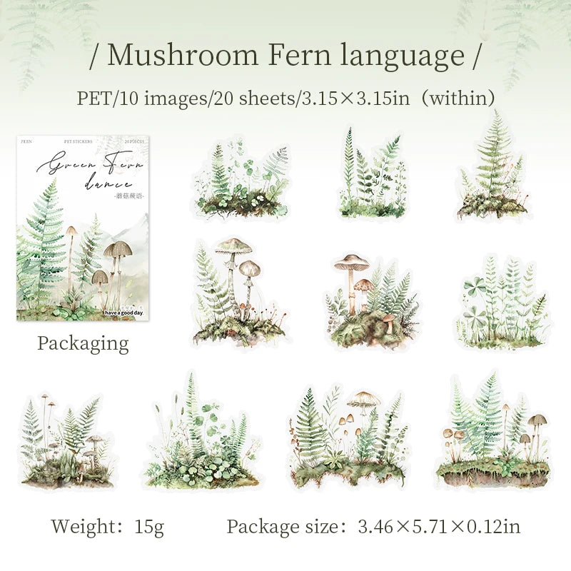 JIANQI Plant Sticker pack 20pcs Natural plants Transparent Waterproof Grass hand account Decoration Scrapbooking supplies