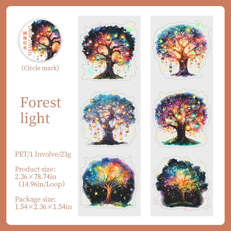 JIANQI 60mm*2m Firefly Night PET Tapes Collage Junk Journal DIY Scrapbooking School Supplies Aesthetics Decor Waterproof Tapes