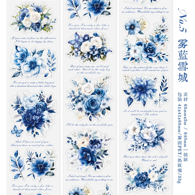 JIANQI 65mm*3m Flowers Tapes Waterproof PET Aesthetic Stationery DIY Scrapbooking Collage Junk Journal Craft Decor Tapes