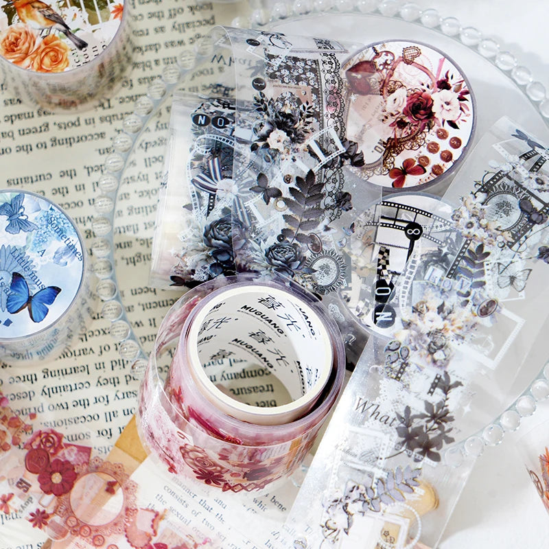 JIANQI 38mm*2m Retro Lace flower PET Tapes DIY Scrapbooking Collage Stationery Decor Journalling Materials Ins Adhesive Stickers