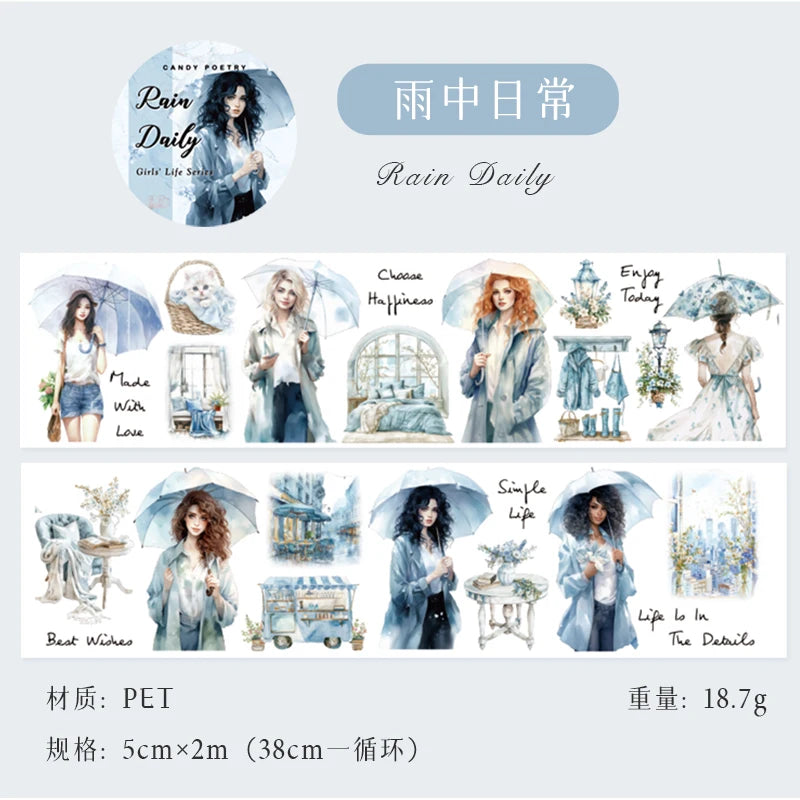 JIANQI 5cm*2m Girl's Daily Life Tapes Decor Junk Journal DIY Scrapbooking School Supplies Collage Stationery Tapes