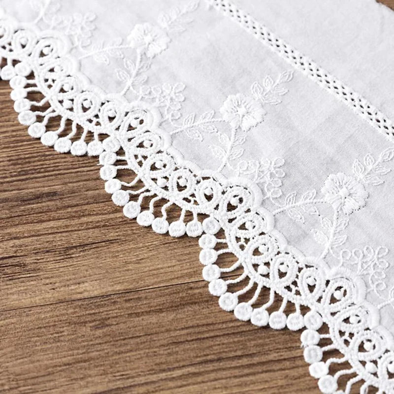1 Yard White Embroidery Flower Cotton Lace Fabric DIY Clothing Dress Skirt Curtain Handmade Sewing Trim Accessories Crafts